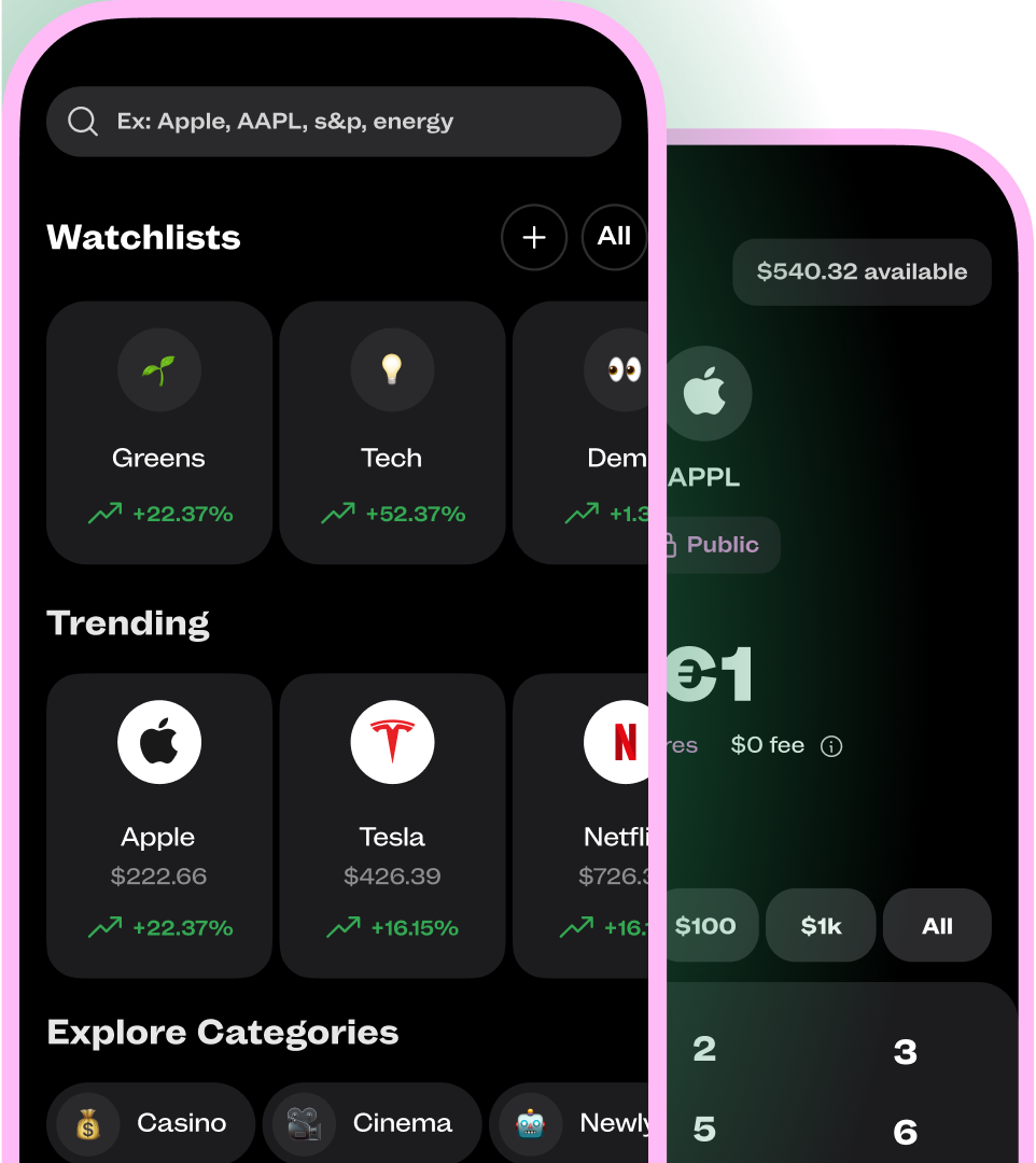 Watchlists app screen visual with Apple and Tesla trending